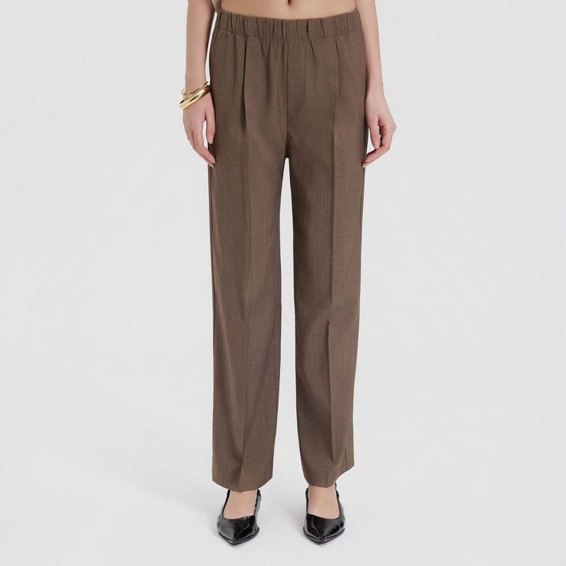 Women's Mid-Rise Straight Leg Pleated Tailored Trousers - A New Day Brown Xs
